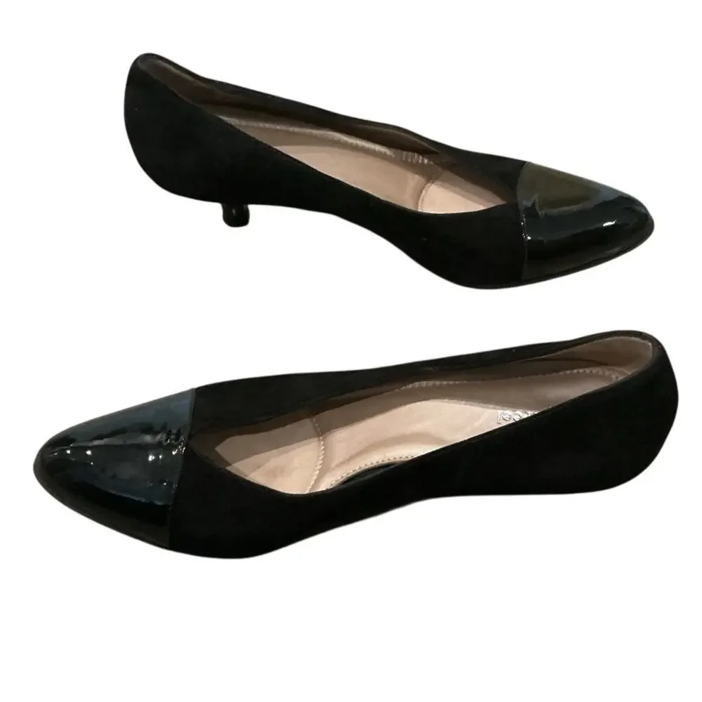 Beautifeel Leather Kitten Heel Pumps Cap Toe Black Office Career Comfort 9 39.5